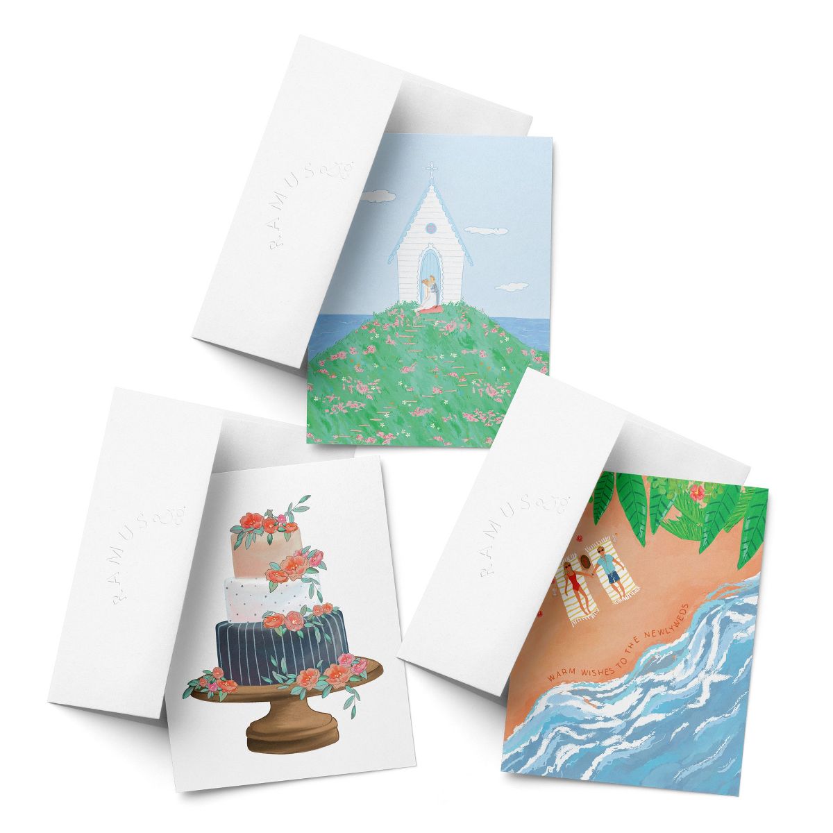 Wedding Greeting Card Pack Sets (3 ct, Assorted) Chapel Couple, Cake, Newlyweds by Ramus & Co