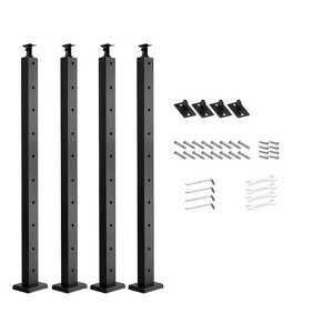 VEVOR 4-Pack Cable Railing Post,36x1x2 In Horizontal-Hole Deck Railing Post with Pre-Drilled Holes,Rail Post with Horizontal and Curved Bracket,Black - 1 of 4