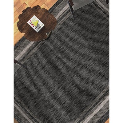 Rectangular Black Synthetic Flat Woven Outdoor Rug 5' x 8'