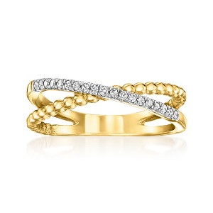 Ross-Simons 0.10 ct. t.w. Diamond Crisscross Beaded Ring in 18kt Gold Over Sterling - 1 of 4
