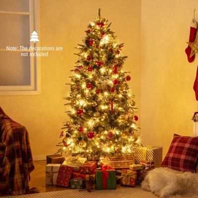 Costway 5/6/7 FT Artificial Christmas Tree with 602/806/1072 Branch Tips, 190/270/350 Warm White LED Lights