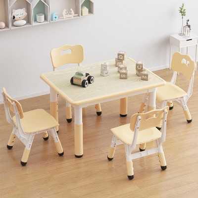 Height Adjustable Kids Table and 4 Chairs Set with Erasable Graffiti Desktop