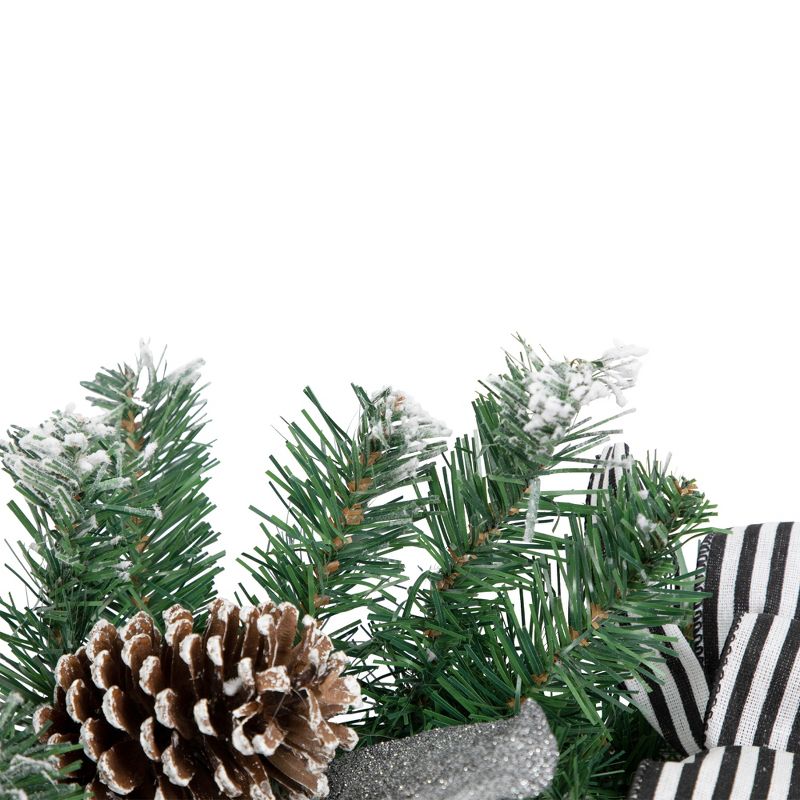 Northlight 6' Frosted Pine Artificial Christmas Garland with Striped Bows and Ornaments, 3 of 4