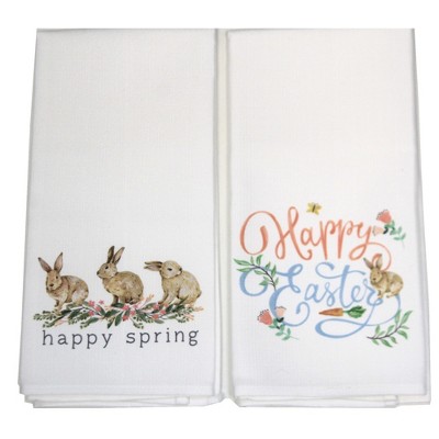 Tabletop 27.0" Happy Easter Happy Spring Towel Bunnies Carrots Flowers The Little Birdie  -  Kitchen Towel