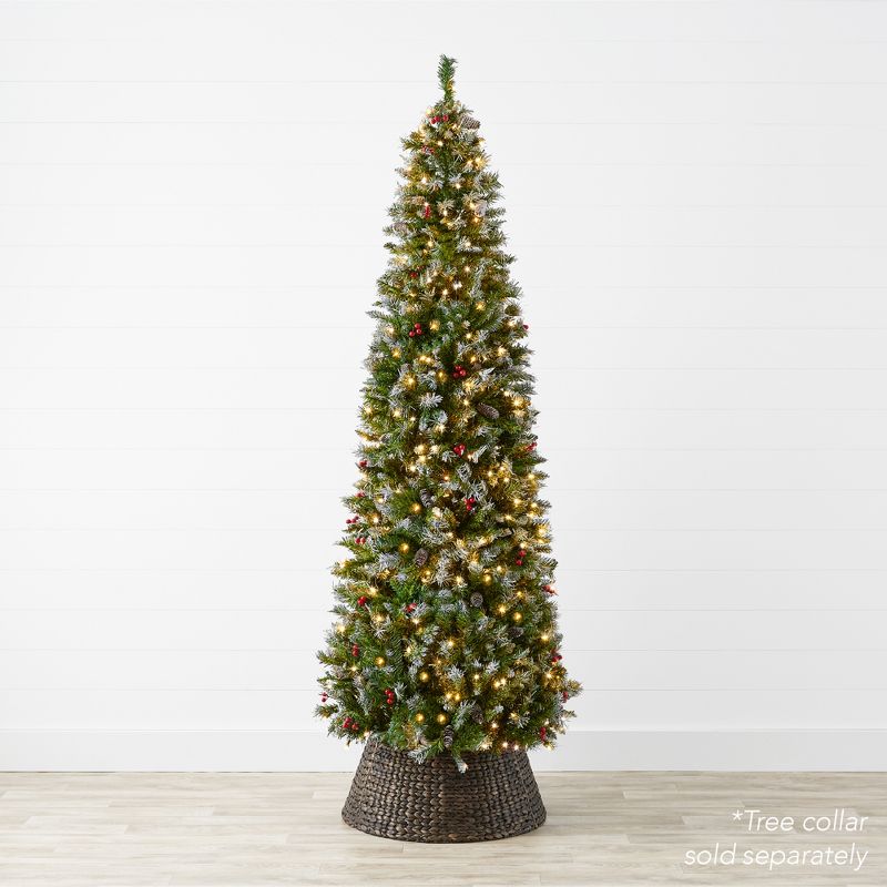 Best Choice Products Pre-Lit Pencil Christmas Tree, Pre-Decorated, Frosted w/ Flocked Tips, Lights, Base, 2 of 10