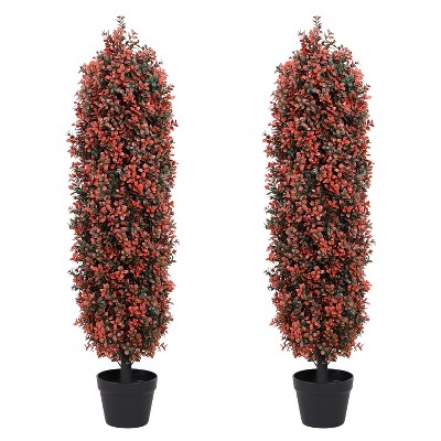 COWLOWN 4FT Artificial Boxwood Topiary Trees, Set of 2 - 36 Inch UV Resistant Faux Evergreen Shrubs for Outdoor/Indoor Planters
