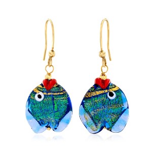 Ross-Simons Italian Blue and Green Murano Glass Fish Drop Earrings With 18kt Gold Over Sterling - 1 of 4
