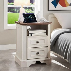 SinCiDo Nightstand with Charging Station & 2 Drawers, Farmhouse End Table, Wood Side Table for Bedroom, Living Room - 1 of 4