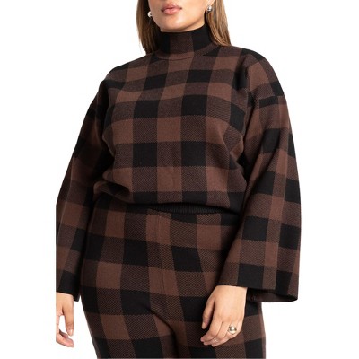 ELOQUII Women's Plus Size Mock Neck Intarsia Sweater