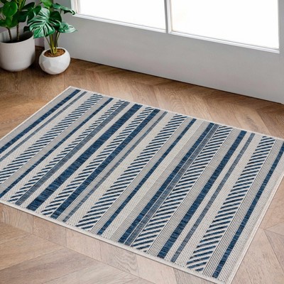 Hauteloom Olin White&Blue Striped Nordic Rug