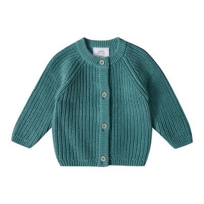 Stellou & Friends 100% Cotton Chunky Ribbed Knitted Cardigan for Baby  Boys & Girls - 3-6 Months / Sage Teal