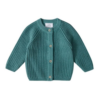 Stellou & Friends 100% Cotton Chunky Ribbed Knitted Cardigan for Boys & Girls Ages 0-6 Years - 5-6 Years / Sage Teal