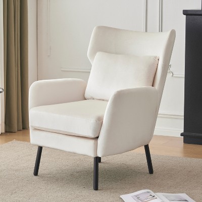 29"W Wing Back Accent Chair, Modern Comfy Velvet Upholstered Single Sofa Chair Armchair with Metal Legs & Pillow - Christopher Knight Home
