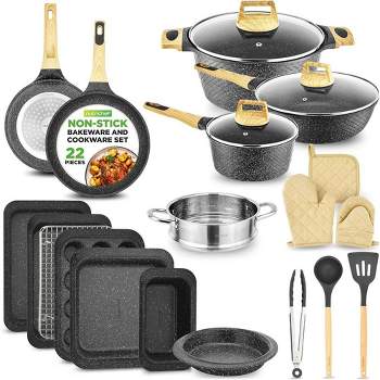 NutriChef 22-Piece Non-Stick Cookware and Bakeware Set - Black Marble