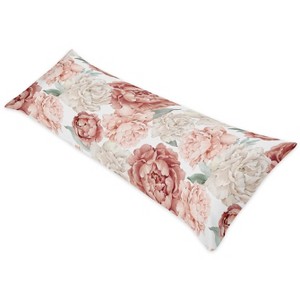 Sweet Jojo Designs Girl Body Pillow Cover (Pillow Not Included) 54in.x20in. Peony Floral Garden Pink and Ivory - 1 of 4