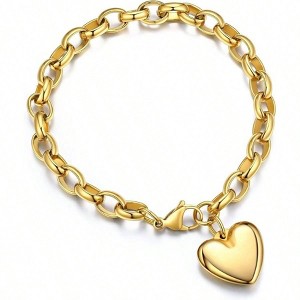 Stainless Steel Heart Charm Bracelet, Adjustable for Women, Mother Daughter Initial Gift with Box. - 1 of 4