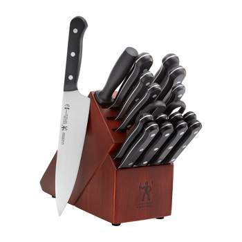 HENCKELS Razor-Sharp Solution 18-pc Knife Set with Block, Chef Knife, Steak Knife, Utility Knife, Dark Brown, Stainless Steel, German Engineered