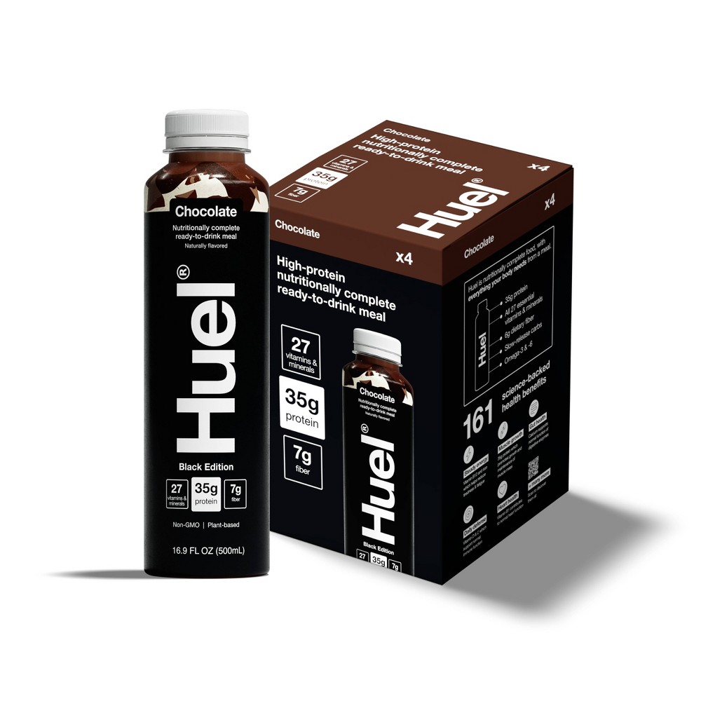 Huel Black Edition Chocolate Ready-to-Drink 35g Protein Meal Replacement - 4pk: Kosher, Certified Gluten-Free, Non-GMO, Vegan