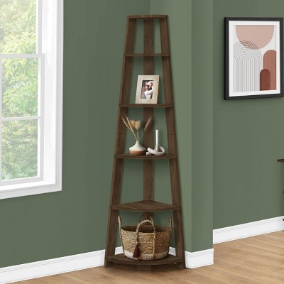 INFURNIC Decorative Bookshelf Bookcase Etagere 5 Tier Corner Etagere Storage Shelf Modern Walnut Laminate, Brown, 22.5"*15.5"*71.25"