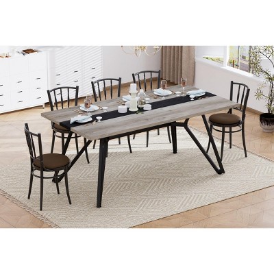 Okak 70.9" Rectangular Dining Table Marble Grain Waterproof Kitchen Table with Adjustable Legs for 8 for Kitchen, Office