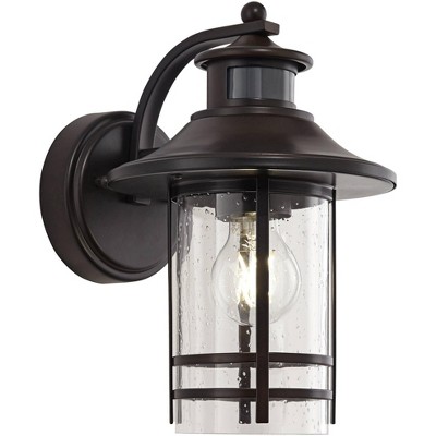 Bronze Dimmable Outdoor Wall Light with Seedy Glass Shade