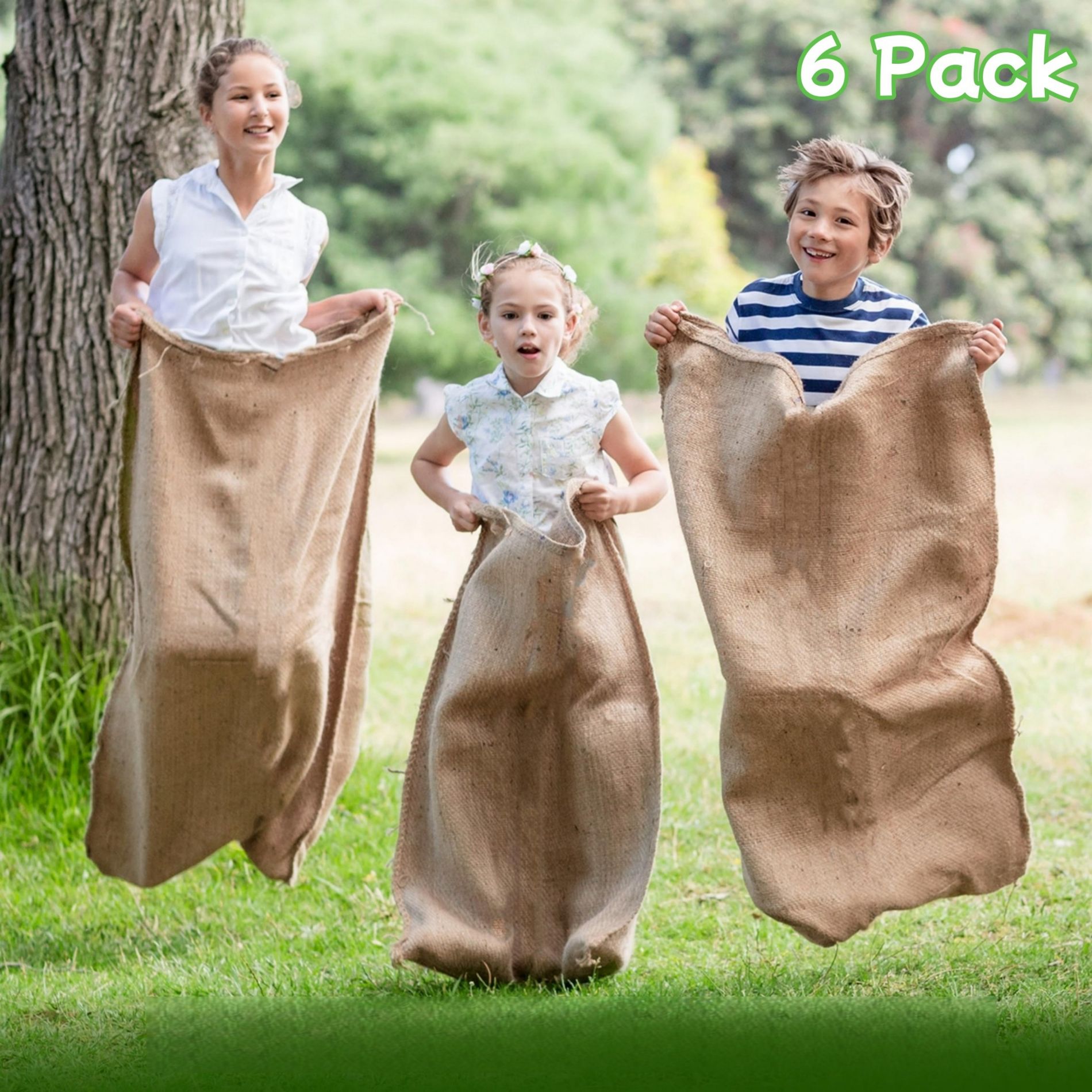 Joyfy 6 Pack 39" x 25" Potato Sack Race Bags Jumping Bags
for Kids & Adults Outdoor Play Family Reunion Easter Carnival Games Hunt Game Activities