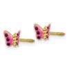 Black Bow Jewelry Kids Pink Enameled Butterfly Post Earrings in 14k Yellow Gold - 2 of 4