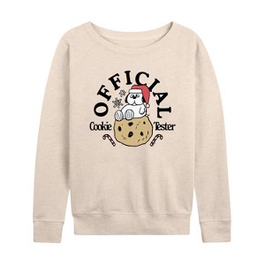 Women's - Peanuts - Official Cookie Tester Olaf Lightweight French Terry Wide Neck Long Sleeve Graphic Shirt - 1 of 4