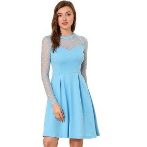 Allegra K Women's Heart Mesh Sheer Long Sleeve Gothic Cocktail Skater Party Dress - 1 of 4