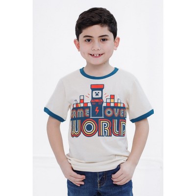 Minecraft Movie Game Overworld Big Boys Ringer T-Shirt Off White 10-12 — фото 2