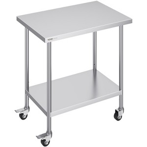 VEVOR Stainless Steel Work Table 24 x 36 x 38 Inch, with 4 Wheels, 3 Adjustable Height Levels, Heavy Duty Food Prep Worktable,Silver - 1 of 4