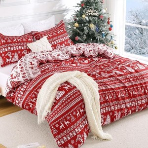 Christmas Duvet Cover, Soft Brushed Microfiber Comforter Cover Sets, Reindeer Printed Holiday Theme Bedroom Decorative Bedding - 1 of 4