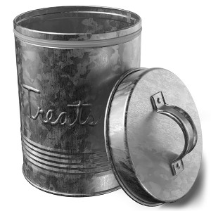 Amici Pet Retro Treats Canister - 72 Oz Galvanized Metal Food Storage with Embossed Design, Airtight Silicone Gasket Lid - 5.5" H x 8" W - 1 of 4
