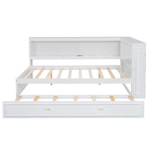 Whisen Full Size Wood Daybed with Storage Shelves, USB, LED, and Trundle - 1 of 4