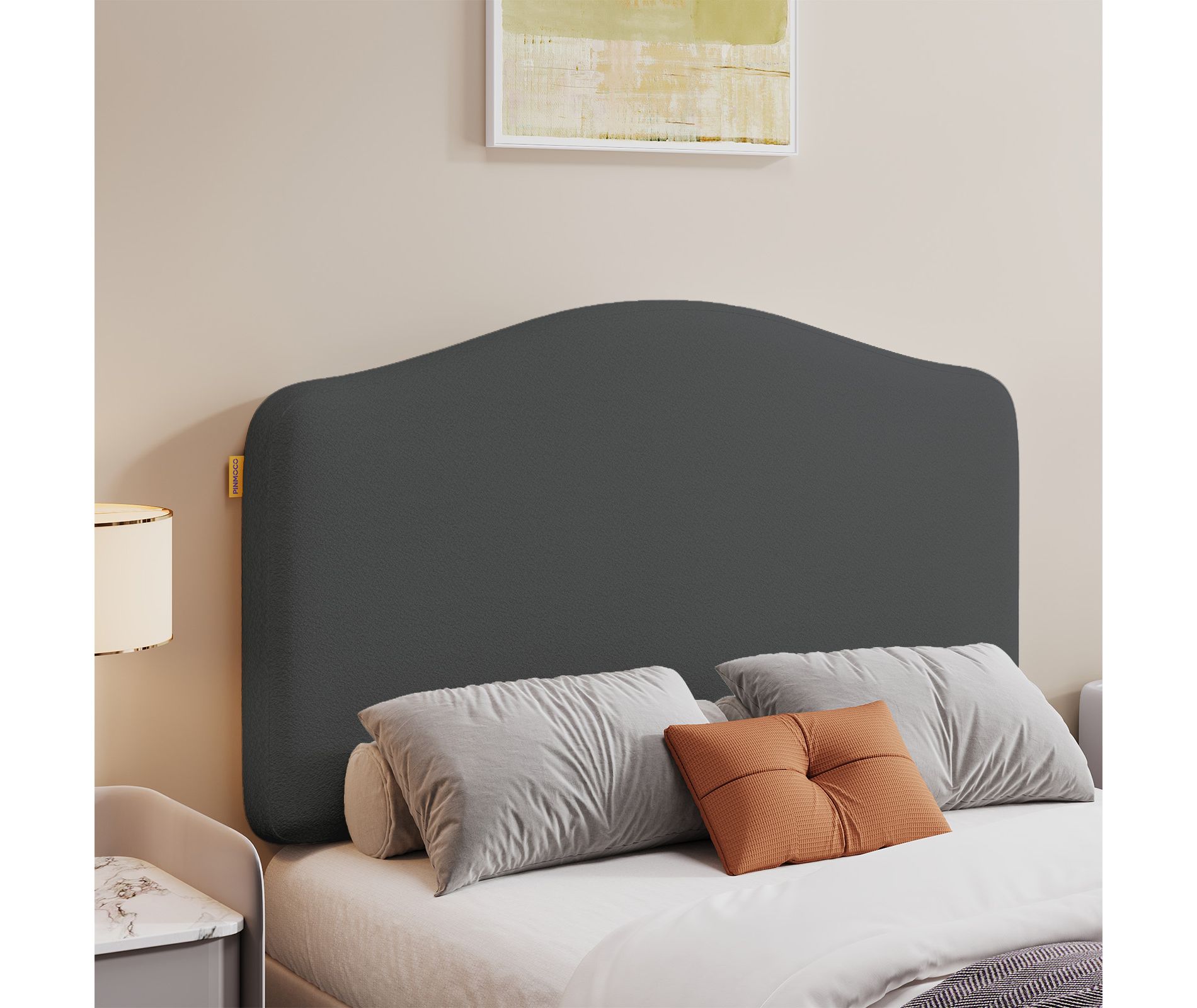 PINMOCO Curved Upholstered Headboard with Adjustable Height, High-resilience Foam HeadBoard suit for the mattress from 8''-14''