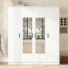 TIRAMISUBEST 3-Doors Wooden Rattan Wardrobe Storage for Bedroom - Mobile Lateral Filing Cabinet, Locking Wheels, Adjustable Shelf - 3 of 4