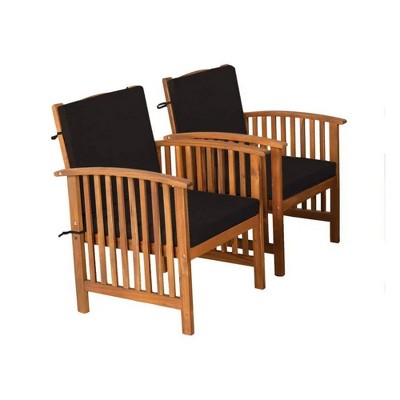 Royal Hampton Outdoor Armchair Set of 2, Black Cushions, Natural Brown Wood