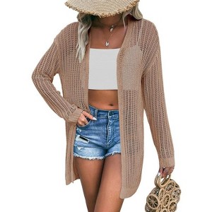 Coolmee Women's Crochet Lightweight Cardigan Cover Up Open Front Long Sleeve Summer Cardigans - 1 of 4