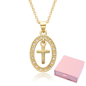 Cross Necklace for Women - Exquisite Gold Jewelry - Vintage Style Gold Plated Necklace with Zirconia Accents - 1 of 3