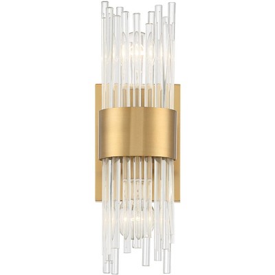 Elegant 27" Brass & Gold Wall Sconce with Clear Glass Rods
