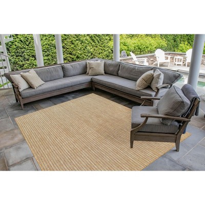Sand Flat Woven Rectangular Synthetic Stripe Indoor/Outdoor Rug