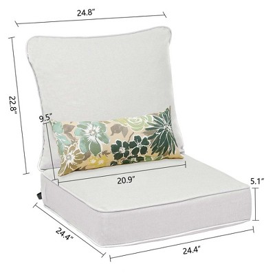 Linen Silver Olefin Outdoor Deep Seat Chair Cushion Set with Lumbar Pillows