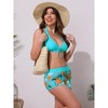 Elerevyo Women's Leaf Print Color Block Bikini Sets, Halter Top Boyshorts Bottom Swimwear Bathing Suits 1 Set - 4 of 4
