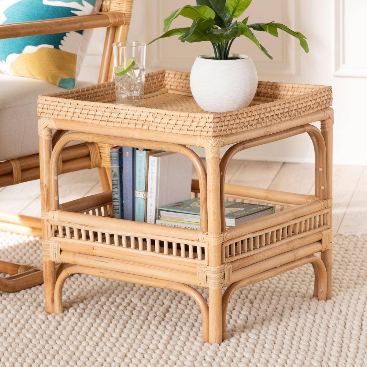 bali & pari Lombok Natural Rattan End Table Natural: Bohemian Style, Handcrafted, No Assembly Required - thumbnail 2