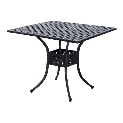 Outsunny 36" x 36" Square Metal Outdoor Patio Bistro Table with Center Umbrella Hole & Cast Iron Stylish Design
