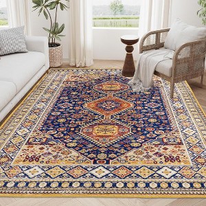 Kumasinova Vintage Boho Area Rug, Washable Rug with Floral Pattern, Faux Cashmere Living Room Rug, Non-Slip Rugs, Stain-Resistant Door Mat - 1 of 4