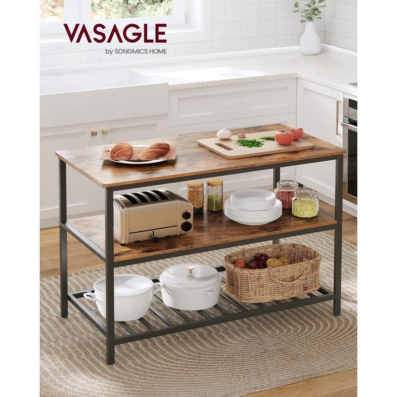 VASAGLE Kitchen Island with 3 Shelves, 47.2 Inches Kitchen Shelf with Large Worktop, Stable Steel Structure, Industrial, Easy to Assemble, 2 of 9