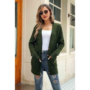 V For City Women's Knit V Neck Long Sleeve Button Front Cardigan with Pockets - 1 of 4