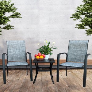 GDFStudio Paul Outdoor Stackable Textilene and Metal Dining Chairs (Set of 2) - 1 of 4