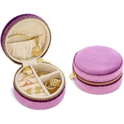 Benevolence LA Plush Velvet Round Travel Jewelry Box